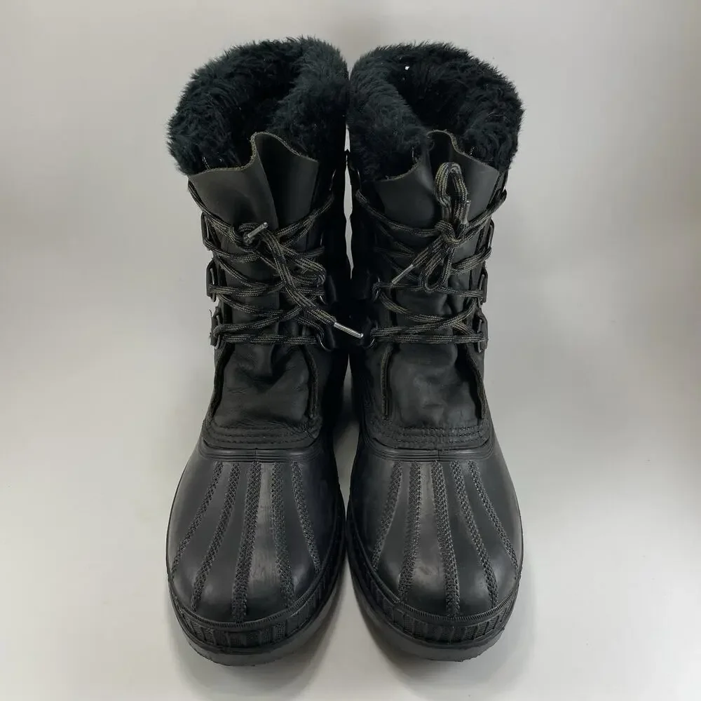 Sorel Caribou Winter Boots Mens Size 10 Waterproof Black Leather Lined Lace Up